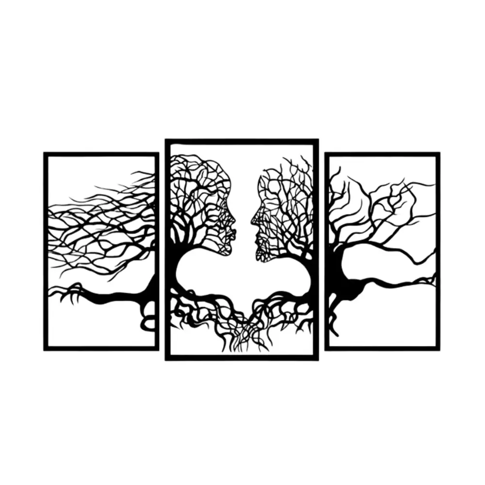 Eyoka openwork painting, 3D wall decoration, 3D painting "Faces from trees" 120x67cm Ebony