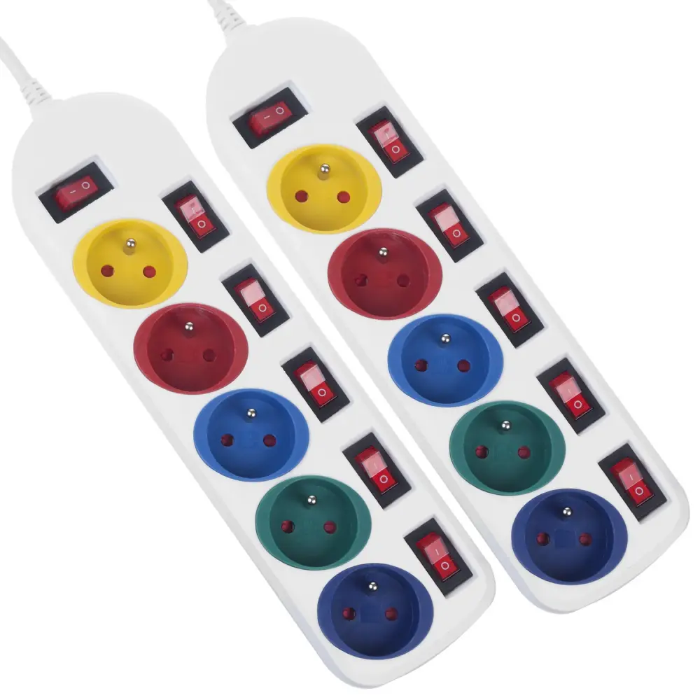 Maclean power strip, 5 outlet extension cord, switches, 250VAC/10A, 1.5m, MCE204 M/W, 2 pieces