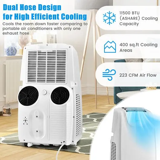 Costway 11500 BTU Dual Hose Travel-friendly Air Conditioner Remote Regulation, Cream, FP10234US-WH