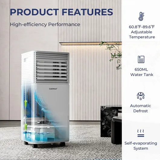 Costway Stylish 8000 BTU 3--1 Air Cooler Dehumidifier and Fan Mode, Jet Black, FP10110US-BK