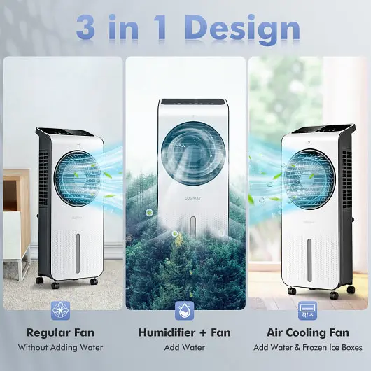 Costway Unique 3--1 Evaporative Air Cooler 12H Timer Remote, White, ES10163US-WH