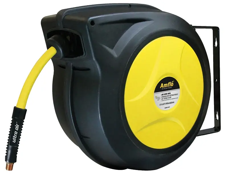 Amflo 588HR-RET Air Hose Reel, Hands-free, Enclosed, Hybrid Polymer/Plastic, Yellow
