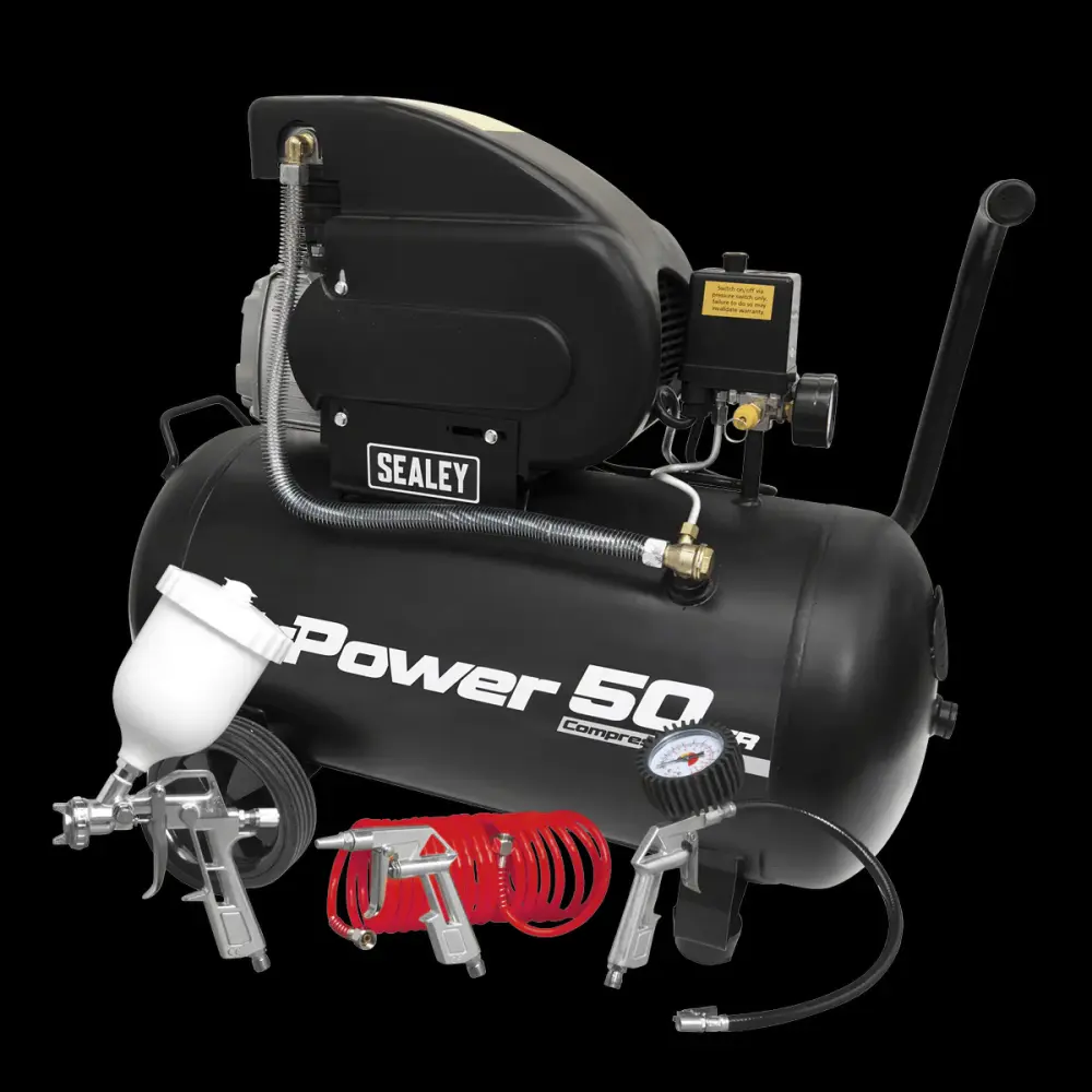 Sealey SAC5020APK Air Compressor 50L Direct Drive 2hp 4pc Air Accessory Kit