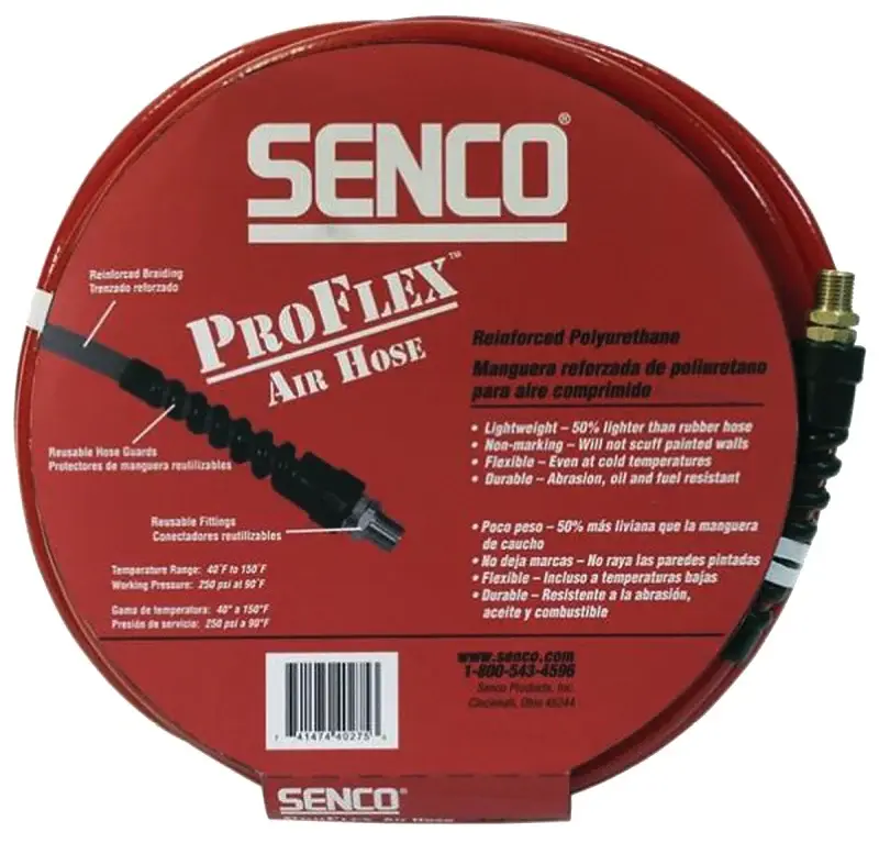 Senco PC0977 Air Hose, 1/4 OD, 50 ft L, MPT, 250 psi Pressure, Polyurethane