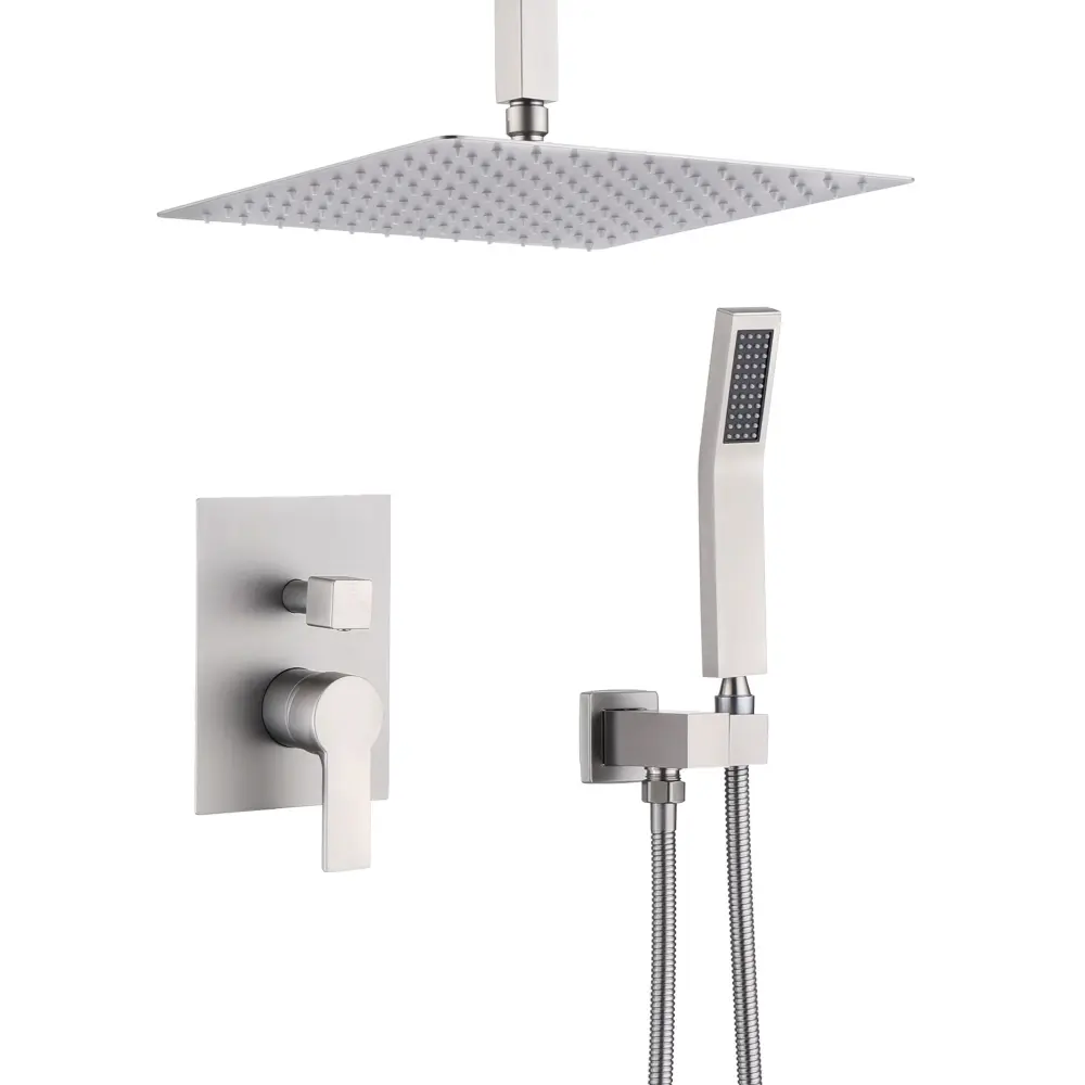 Luxury 12" Ceiling Mount Rainfall Shower System Brass And Durable metal Steel - Brushed Nickel