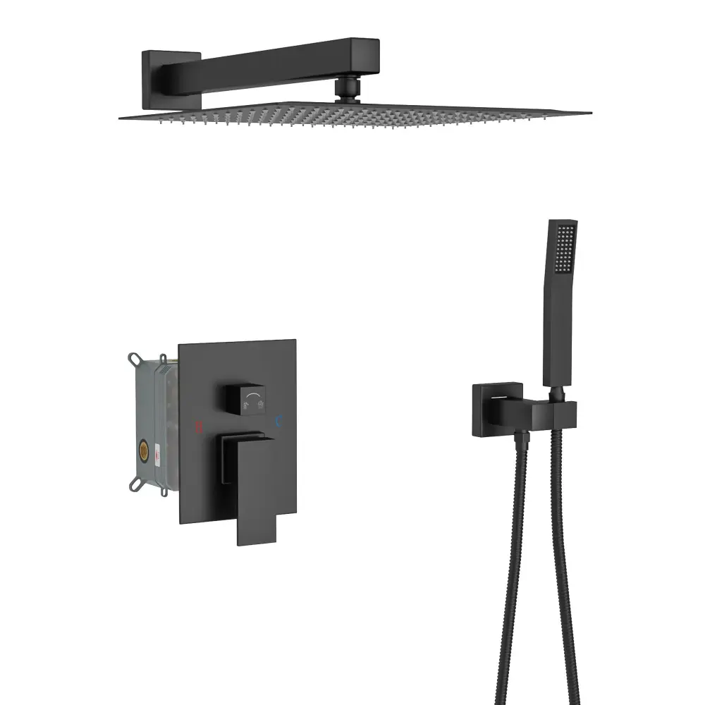 10" Square Binary Shower Head System Wall Mounted Rough Valve Modern Bathroom Fixture
