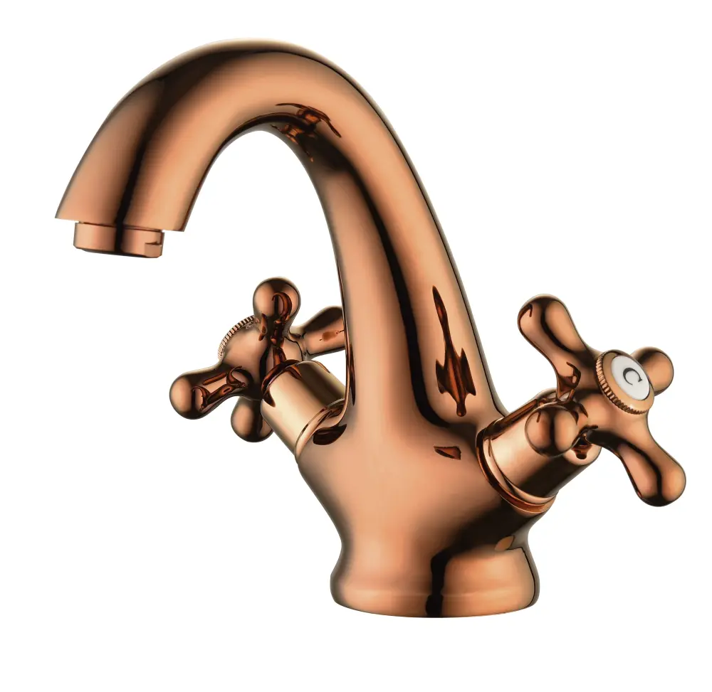Rose Gold Bathroom Sink Faucet 2 Single Hole Vanity Vessel Sink Basin Cold and Warm Water Deck Mounted