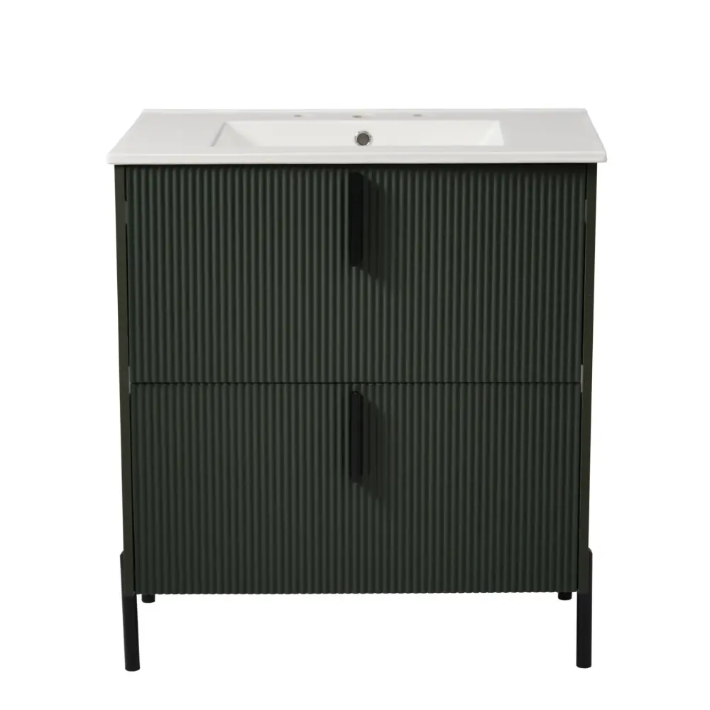 Bathroom Vanity Porcelain Sink, Fluted Design