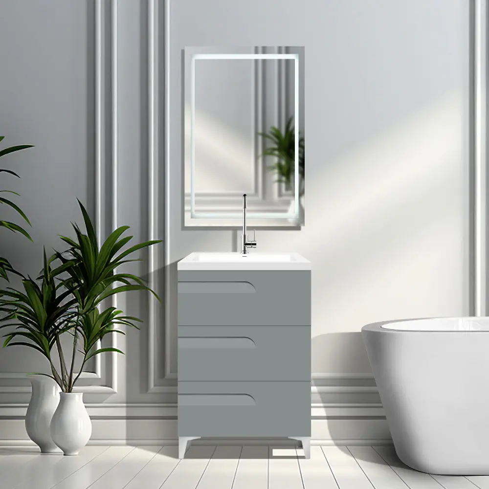 24" Freestanding Single Sink Bathroom Vanity Slate Gloss Square Counter Top LV7B-24G