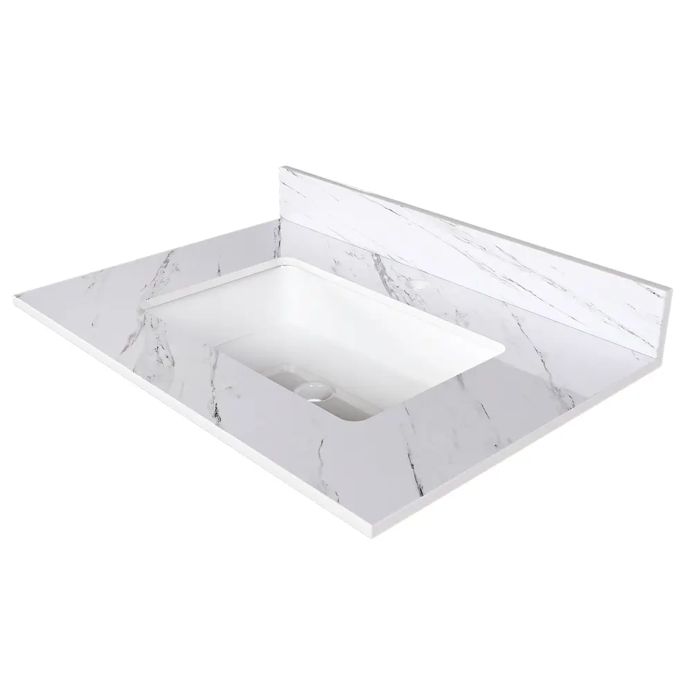 Bianco Carrara Venato Marble Vanity Top Pre Drilled Faucet Hole And Undermount Sink