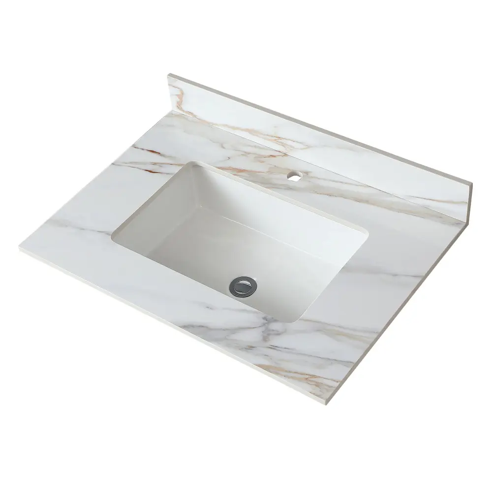 Elegant Vanity Top Undermount Sink And Backsplash, Sintered Stone