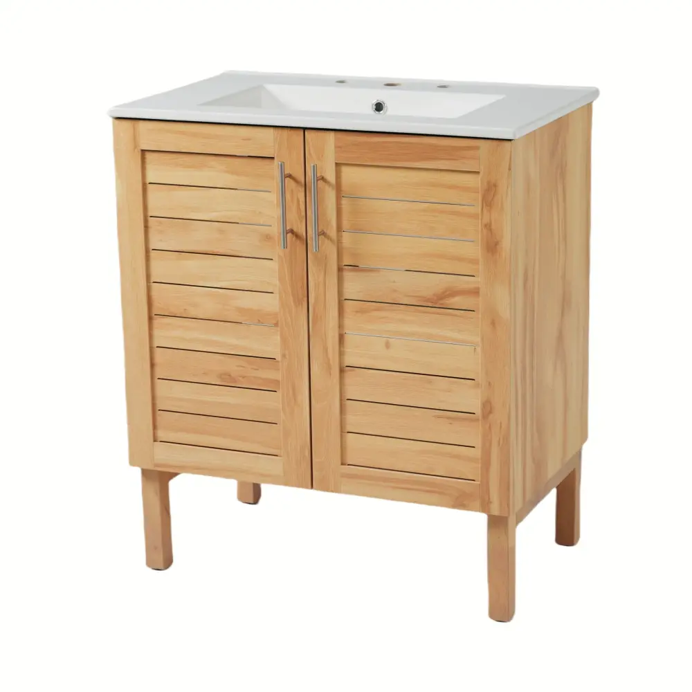 Single-Handle Centerset Bathroom Vanity Ceramic Sink, Freestanding Cabinet - Antique Natural / Chocolate