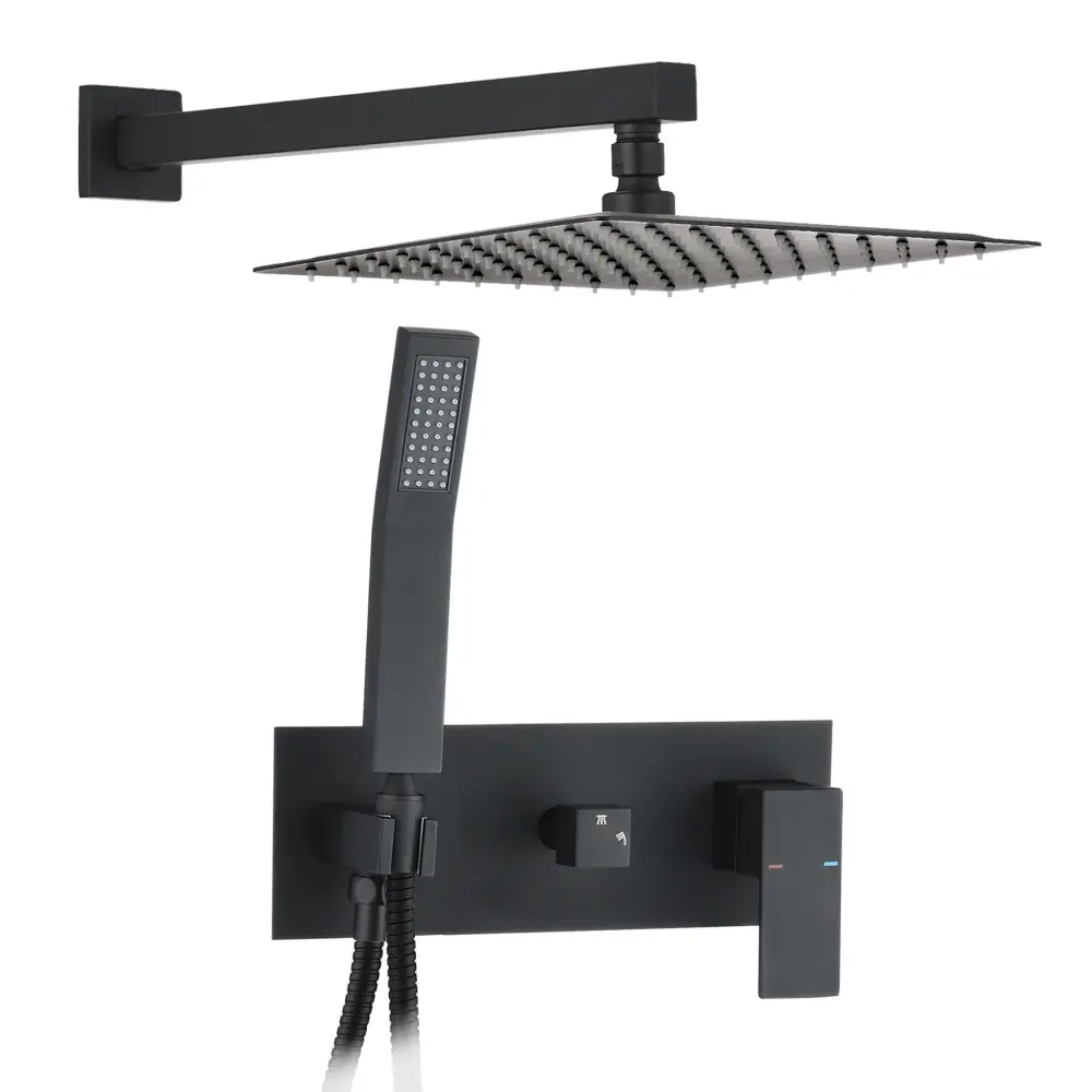 Brass Shower System 10" Rainfall Shower Head And Handheld Sprayer - Matte Jet-black