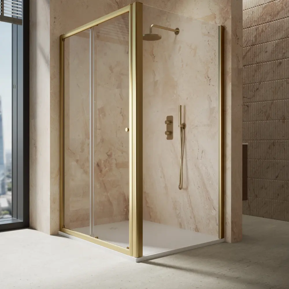 Roman Haven6 Sliding Shower Enclosure - 1200mm x 1000mm - Satin-brushed Brass