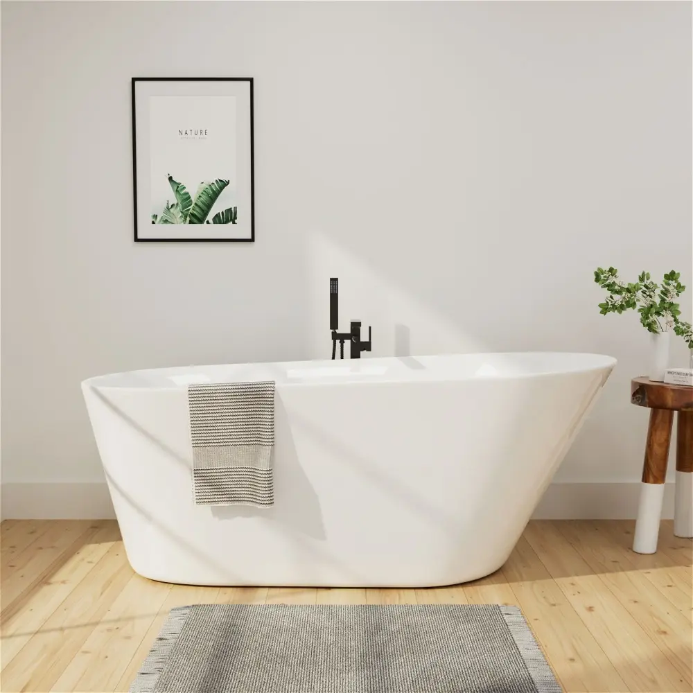 Mokleba 65" Freestanding Single Slipper Perspex Bathtub Chrome Drain & Pearl-Shape Overflow