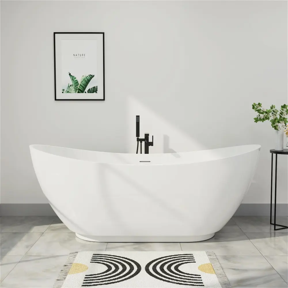 Mokleba 62" & 67" Lucite Perspex Freestanding Double Slipper Soaking Tub Toe-Tap Chrome Drain