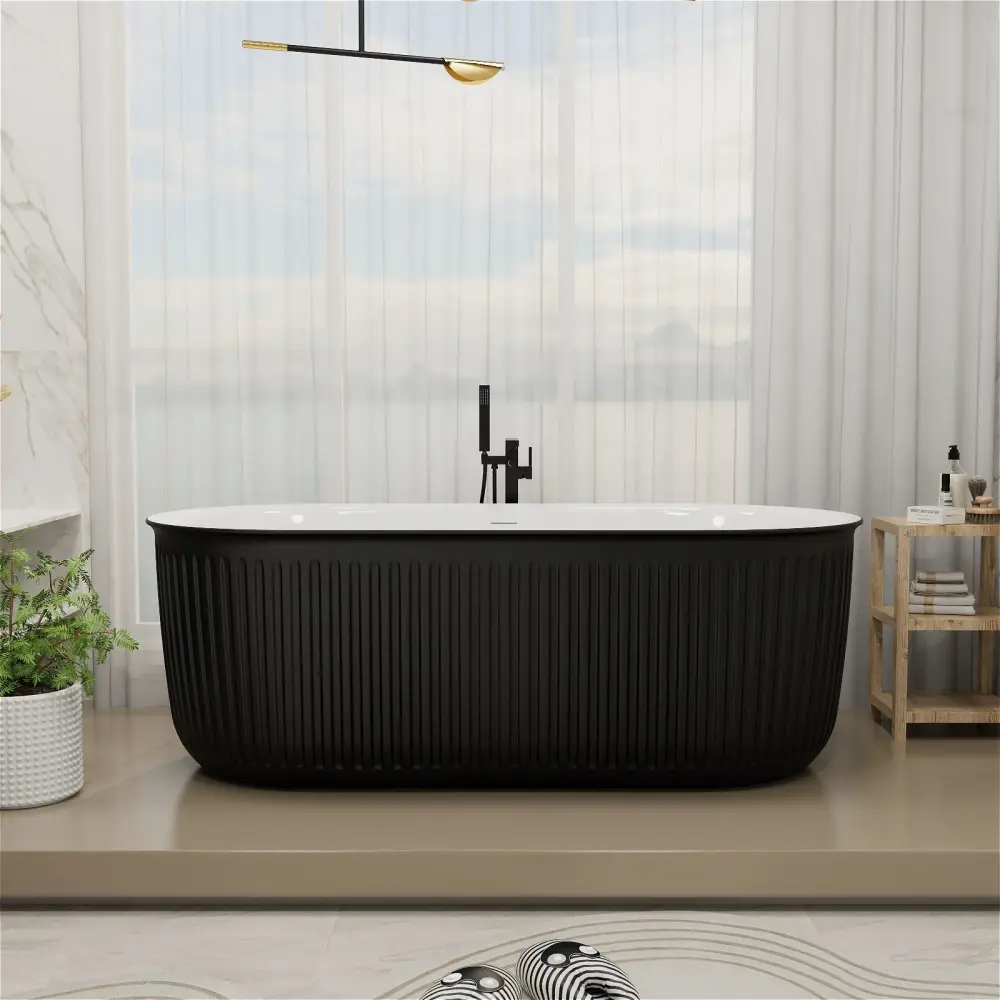 Mokleba 67" Oval Fluted Double-Ended Freestanding Perspex Soaking Bathtub