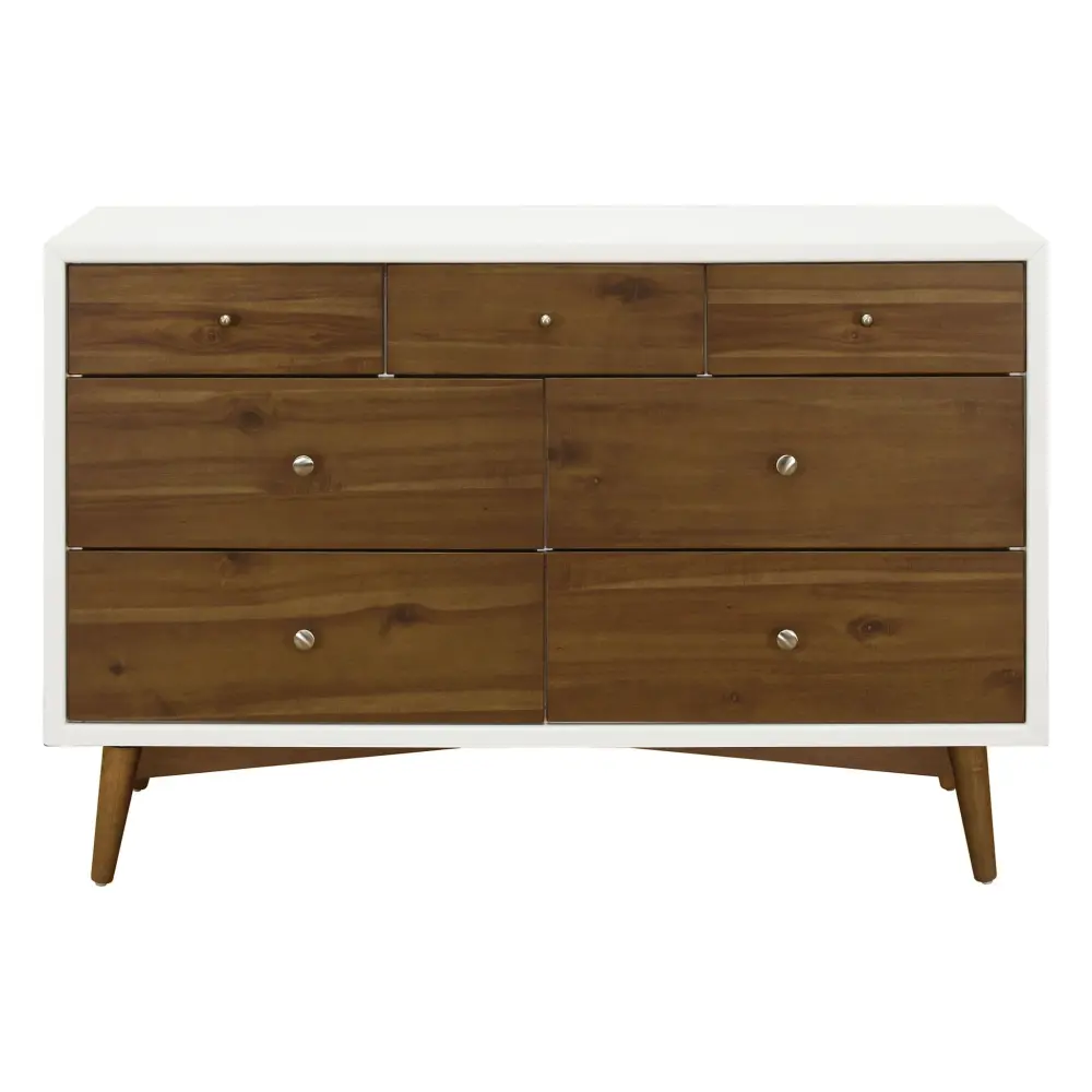 Fire Rated Palma 7-Drawer Double Dresser - Lukewarm White / Natural Walnut