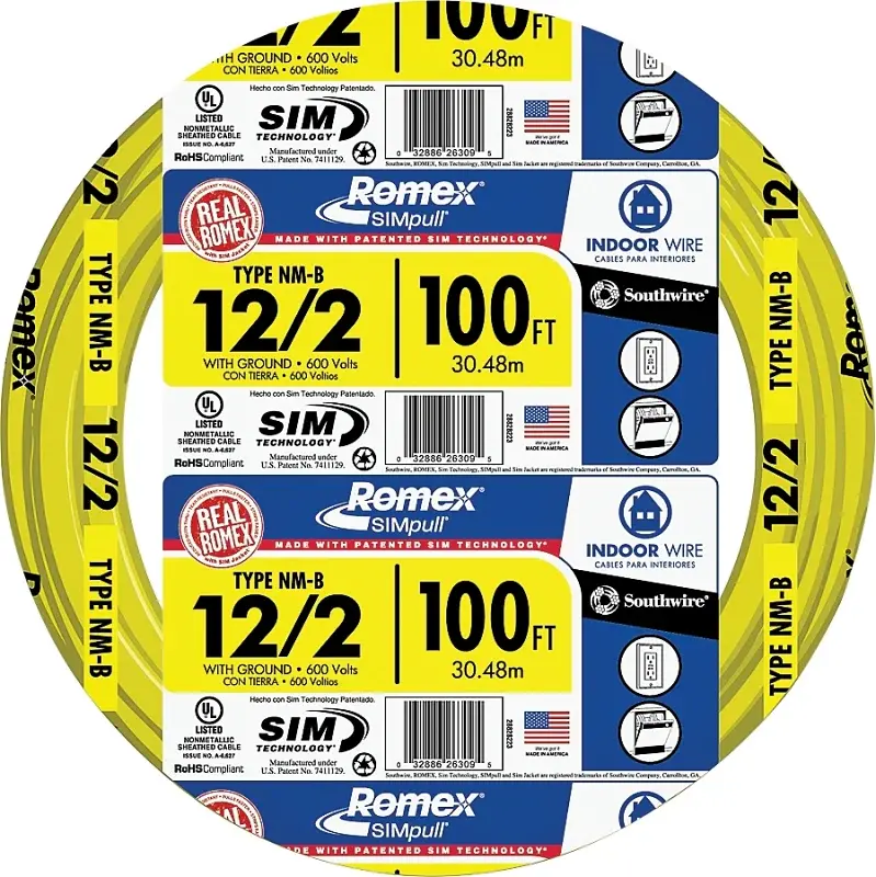 Romex 12/2NM-WGX100 Building Wire, 12 AWG Wire, 2 -Conductor, 100 ft L, Penny Conductor, PVC Insulation