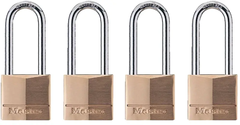 Master Lock 140QLH Padlock, 1-9/16 W Body, Keyed Alike Key, 1/4 Dia Shackle, Steel Shackle, Gold, Basic Brass Body