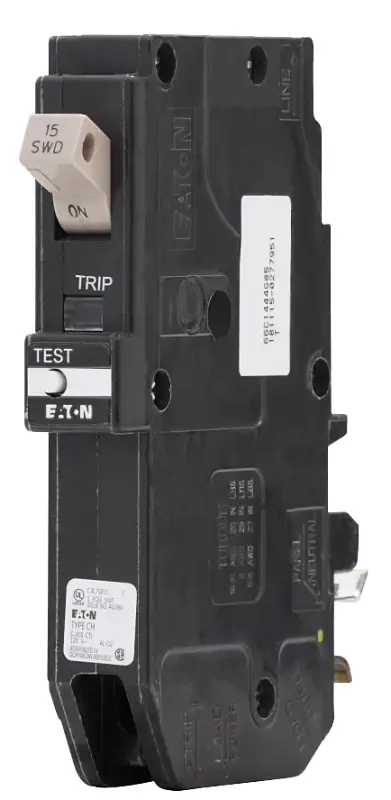 Eaton CHFP115GF Circuit Breaker, CH, GFCI, 15 , 1-Pole, 120/240 VAC, Plug