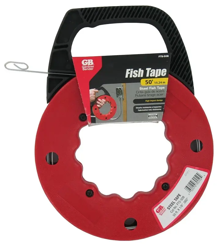 Gardner Bender FTS Series FTS-50B Fish Tape, 1/8 Tape, 50 ft L Tape, Metal Tape, Red Case