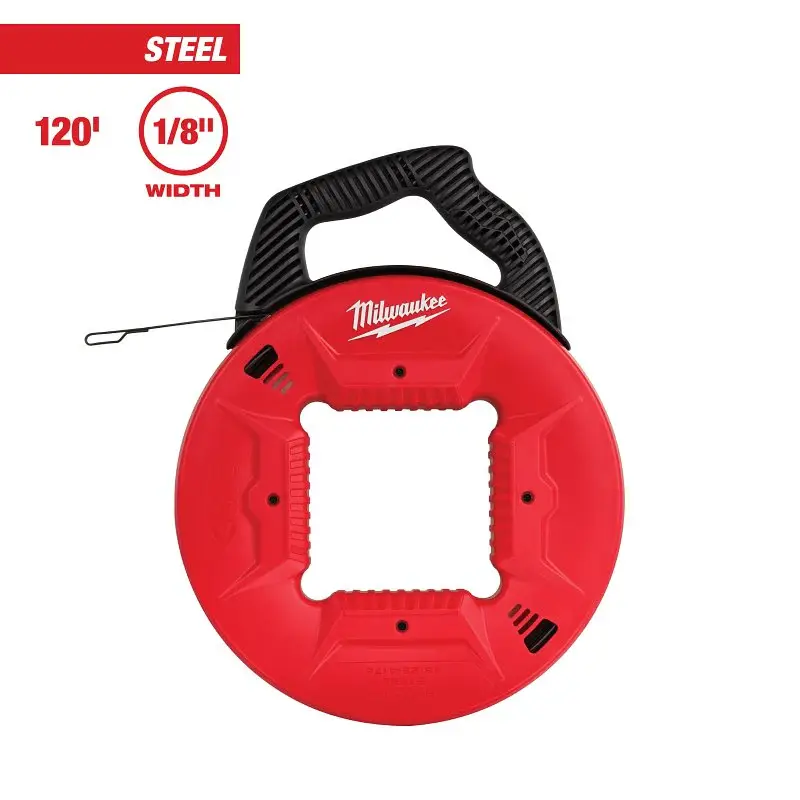 Milwaukee 48-22-4176 Fish Tape, 1/8 W Tape, 120 ft L Tape, Alloy Tape, Black/Red Case