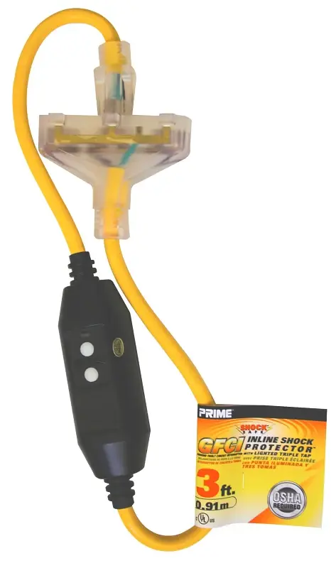 Prime GF320803 Triadic Tap Adapter, 3 ft Cable, 15 , 125 V, Yellow