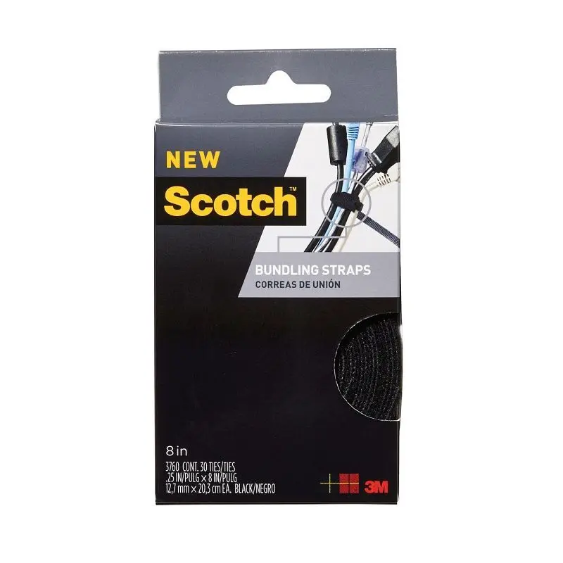3M Scotch Bundling Straps RF3760, 30 count, .25 x 8 (6,3 mm x 20,3 cm) Black, 6 packs per case, 7010302650