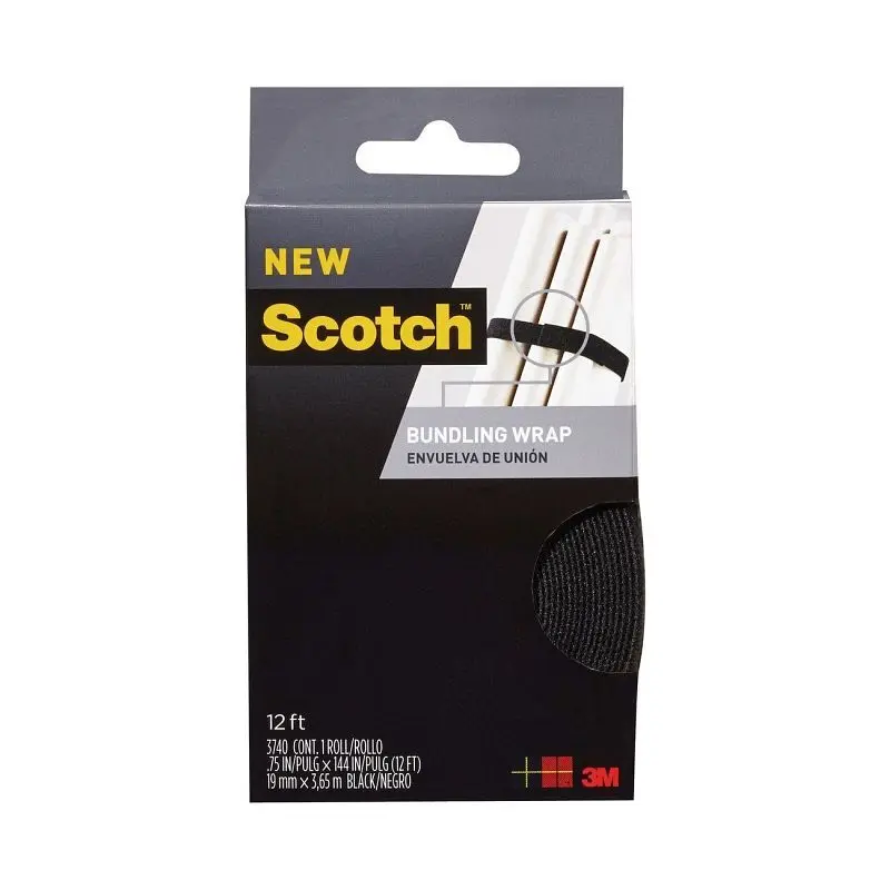 3M Scotch Bundling Wrap, RF3740, 0.75 x 12 ft (19,0 mm x 3,6 m) Black, 6 packs per case, 7010376347