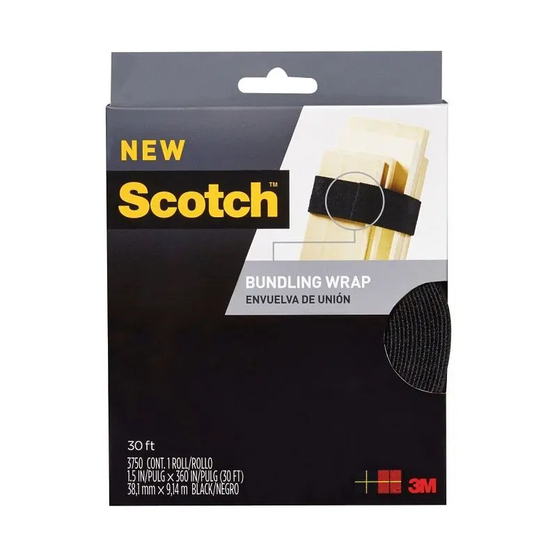 3M Scotch Bundling Wrap RF3750, 1.5 x 30 ft (38,1 mm x 9,1 m) Black, 4 packs per case, 7010335999