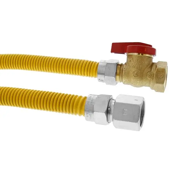 Jones Stephens 5/8" OD (1/2" ID) Gas Connector Assembly, Golden Yellow Coated, 3/4" FIP x 3/4" FIP Bal...