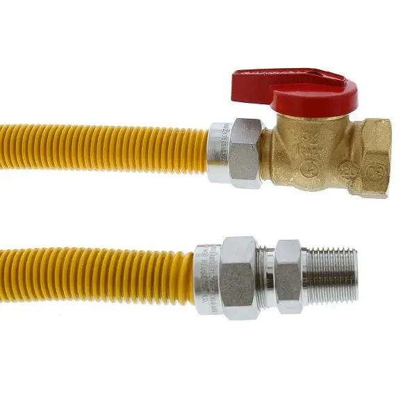 Jones Stephens 5/8" OD (1/2" ID) Gas Connector Assembly, Lemon Coated, 1/2" MIP x 3/4" FIP Ball Globe ...