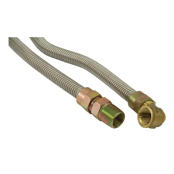 Jones Tool-Free Stephens 1/2" Gas Connector, Uncoated Fitting, 1/2" MIP x 3/8" FIP Angle x 72", G72066...