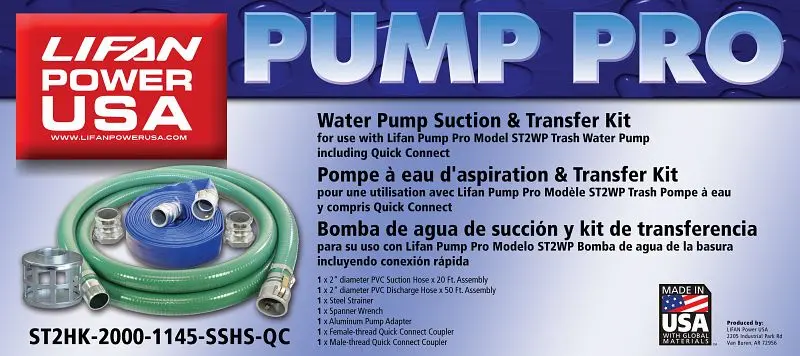 Lifan Power 2" Trash Water Pump Hose Kit - QC, ST2HK-2000-1145-SSHS-QC