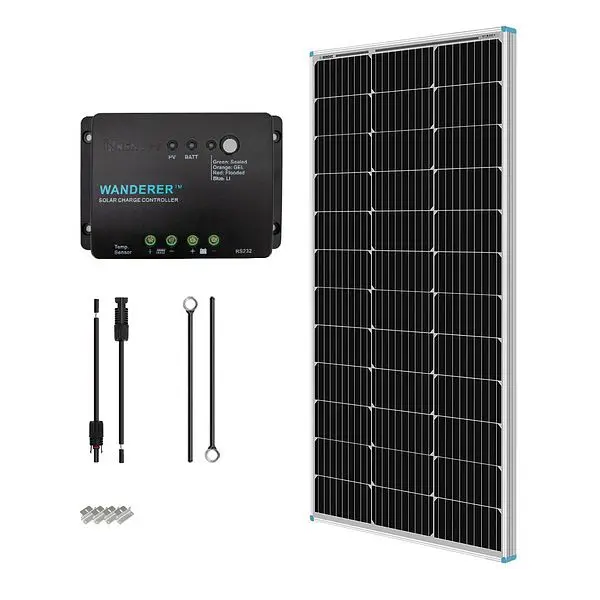 Renogy 100W 12V Monocrystalline Solar Starter Kit w/Wanderer 30A Charge Regulationler, RNG-KIT-STARTER100D-WND30