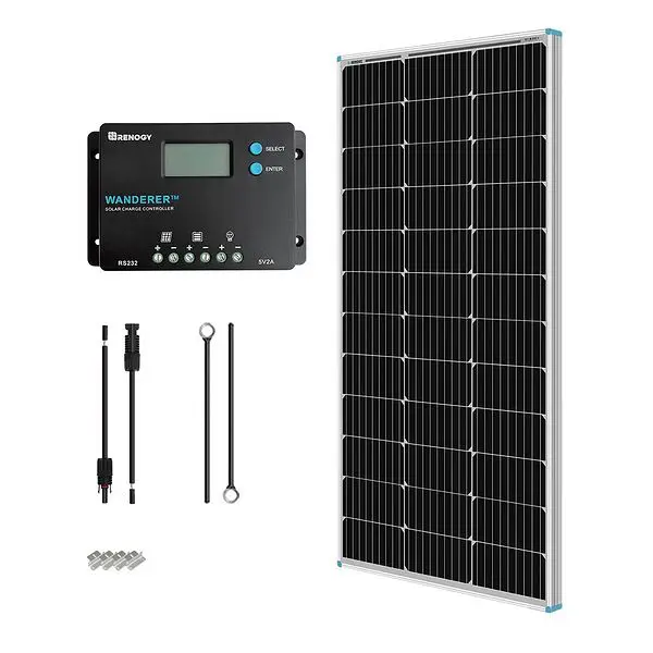 Renogy Non-Slip 100W 12V Monocrystalline Solar Starter Kit w/Wanderer 10A Charge Regulationler, RNG-KIT-STARTER100D-WND10