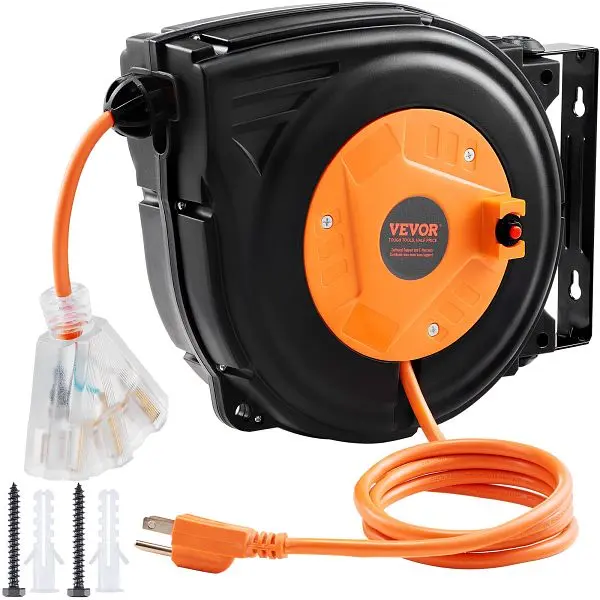 VEVOR Chemical-Resistant Retractable Extension Cord Reel, 30 FT, SDKJXQ30FT163GKFCV1