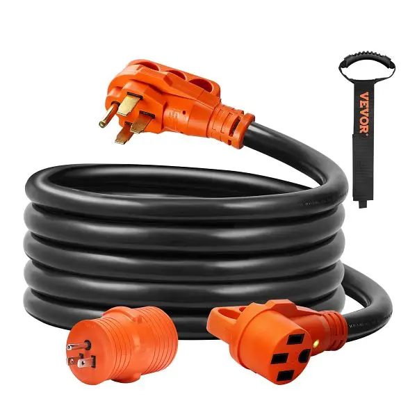 VEVOR 15 ft RV Extension Cord, 50 Amp, Heavy Duty STW RV Power Cord, NEMA 14-50R Female NEMA 14-50P Male Fine Threaded Plu...