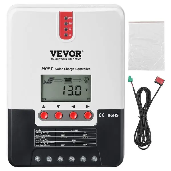 VEVOR Premium 20A MPPT Solar Charge Regulationler, 12V / 24V Auto DC Contribution, DYTYNCDKZQWYXOHN8V9