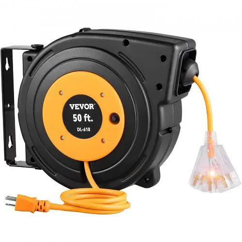 VEVOR Retractable Extension Cord Reel Power Cord Reel 50ft 14AWG/3C SJTOW UL, SS501650W110VPG8HV1