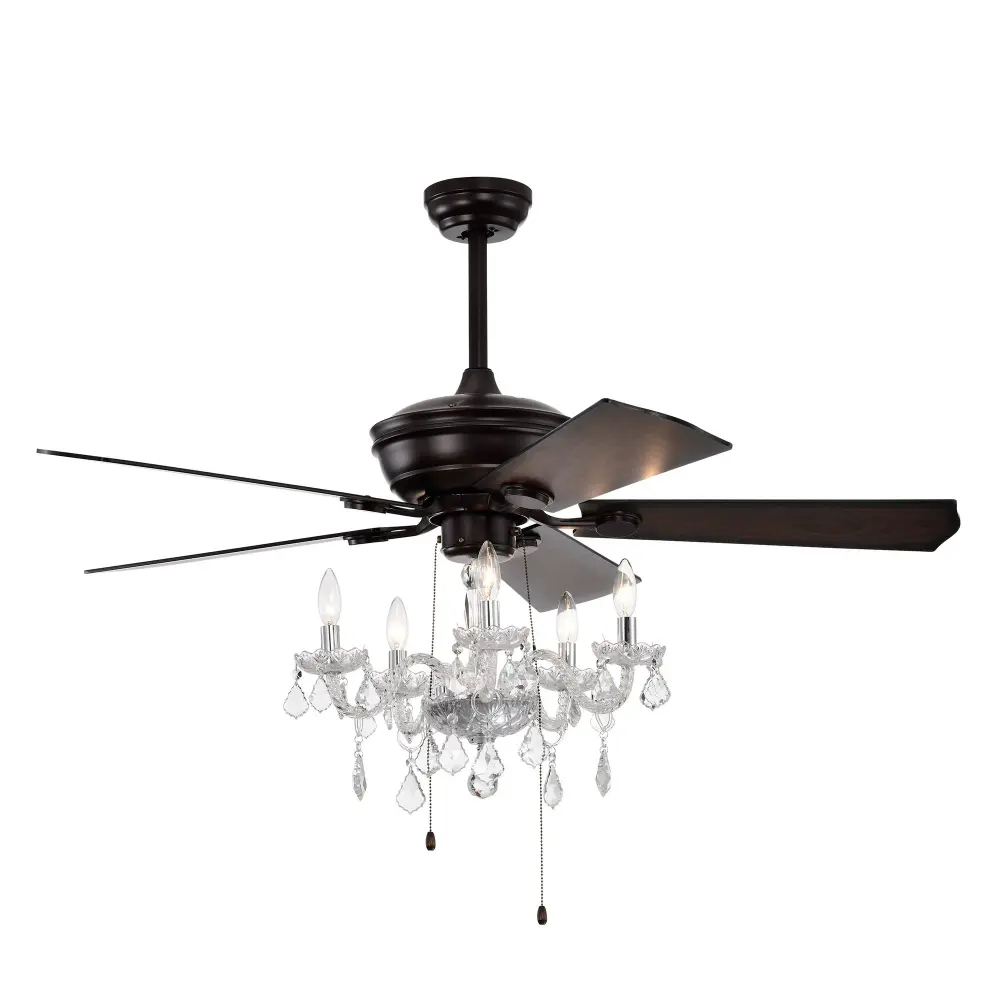 52" Crystal Shade Ceiling Fan Lamp, 3 Speed, 4 Timing, 5 Reversible Blades Crystal Ceiling Fan, 5 Pieces X E12 (No Include...