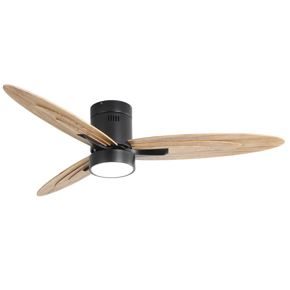Flush Mount Ceiling Fan Light And Remote Control, 3 Blades, Reversible DC Motor - Ebony