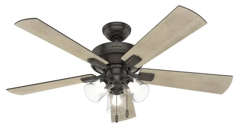 Hunter Crestfield Series 54205 Ceiling Fan, 5-Blade, Bleached Ash Pine/Gray Walnut Blade, 52 Sweep, MDF Blade
