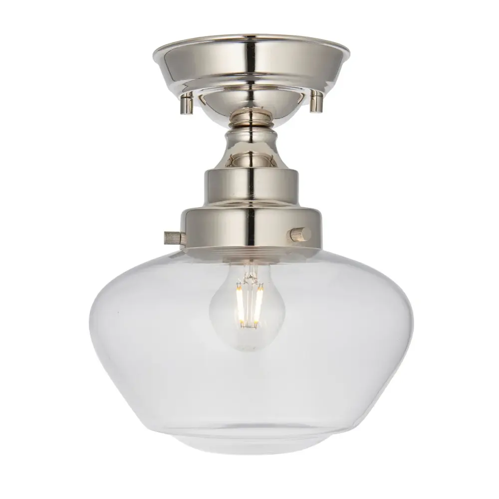 Chelsey 1 Light Ceiling Light - Bright Nickel & Crystal Glass