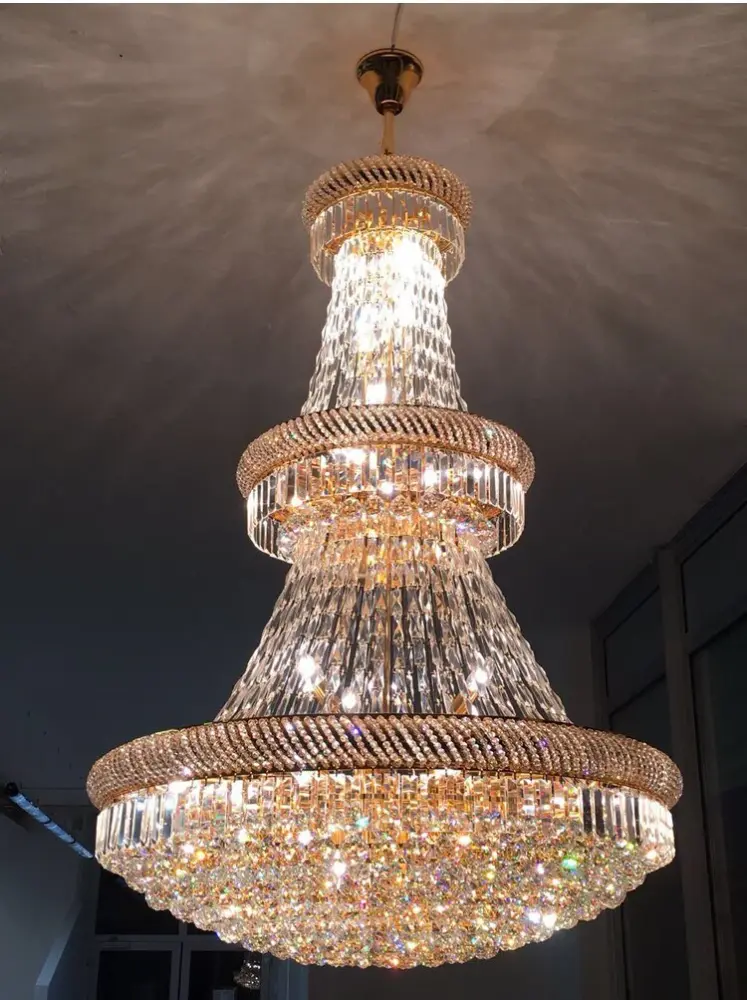 Large Foyer Crystal Chandelier Light Fixture Gold /Chrome Crystal Chandelier Used Villa Hotel Duplex Buildings amber Lamp ...