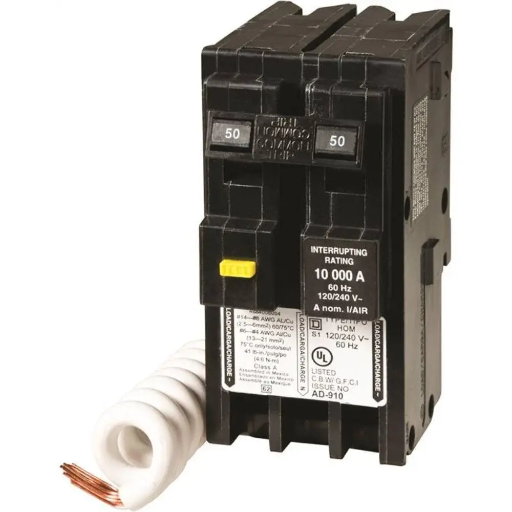 HOM250GFI HOMELINE PORTABLE CIRCUIT BREAKER, 50 , 2 POLE, 120/240 VAC, 10 KA AIR, GROUND FAULT CLASS , PLUG MOUNT