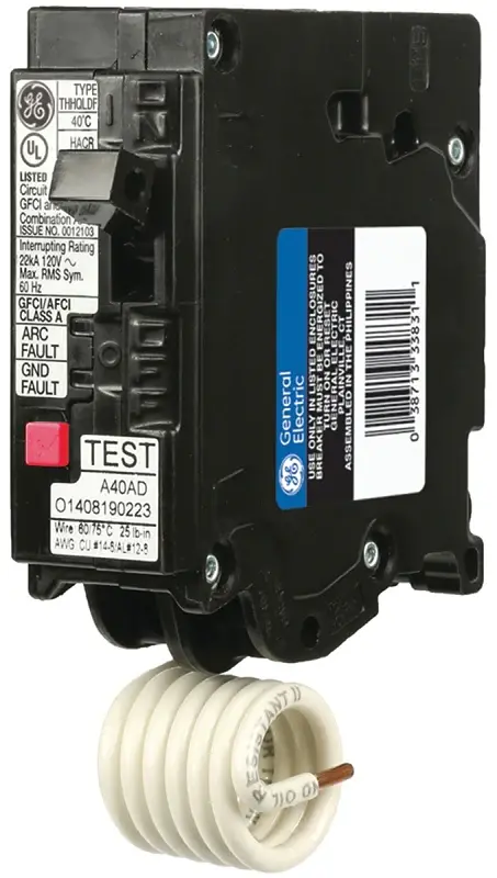 GE THQL1120DFP Circuit Breaker, AFCI, Twin Function, GFCI, 20 , 1 -Pole, 120/240 VAC, Plug Mounting