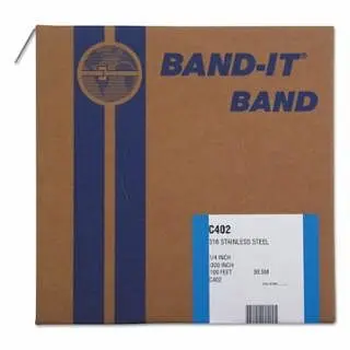 BAND-IT Adaptable Type 316 Bands, 1/4 x 100 ft, 0.02 Thick, Stainless Steel, C40299