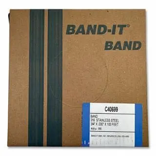 BAND-IT Wear-Resistant 316 Stainless High-Carbon Steel Band, 3/4 W x 100 ft L, 0.03 Thick, 316 Stainless Steel, C40699
